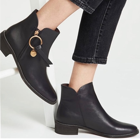 See By Chloe Black Vero Cuoio Leather Louise Logo Charm Ankle Boots 39- US 9 - Picture 4 of 14